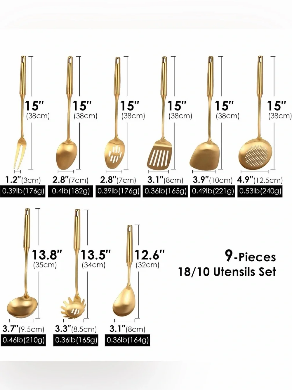 Gold Stainless Steel Kitchen Utensil Set - Elegant Cooking Tools